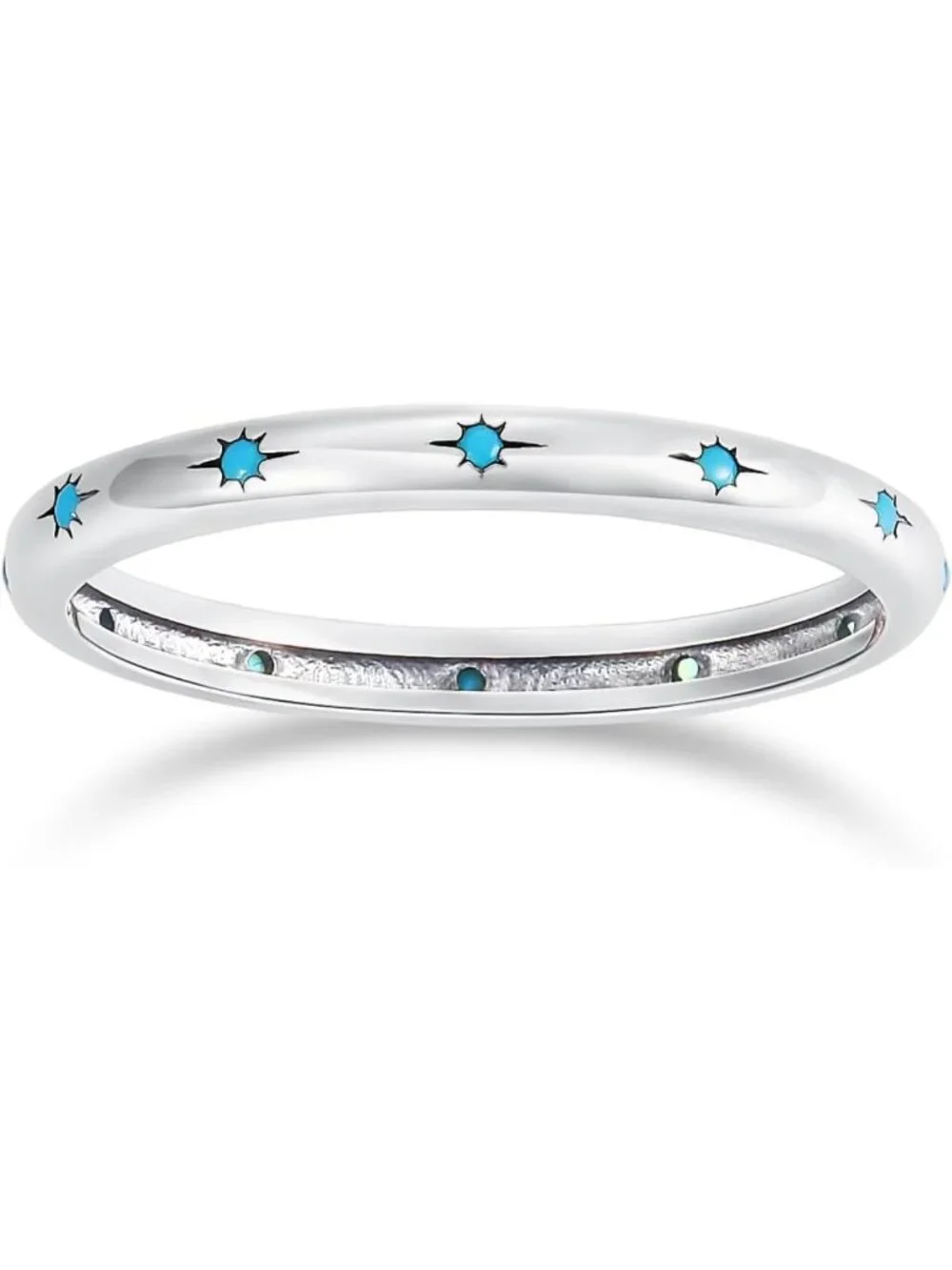 925 Sterling Silver Engagement Wedding Band with Blue Turquoise Stackable Ring